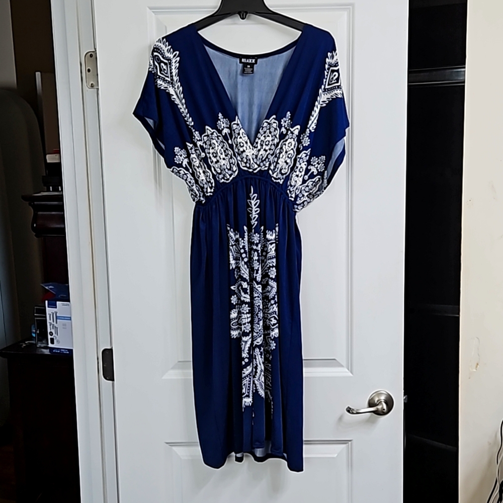 RELAXX NAVY BLUE AND IVORY BEACH COVER DRESS
